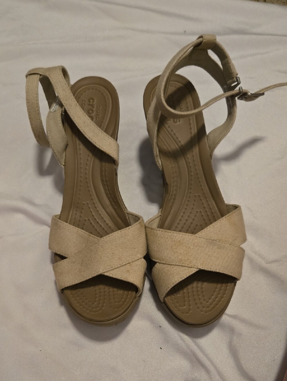 CROCS Women's Tan Crisscross Wedge Sandals Size 9